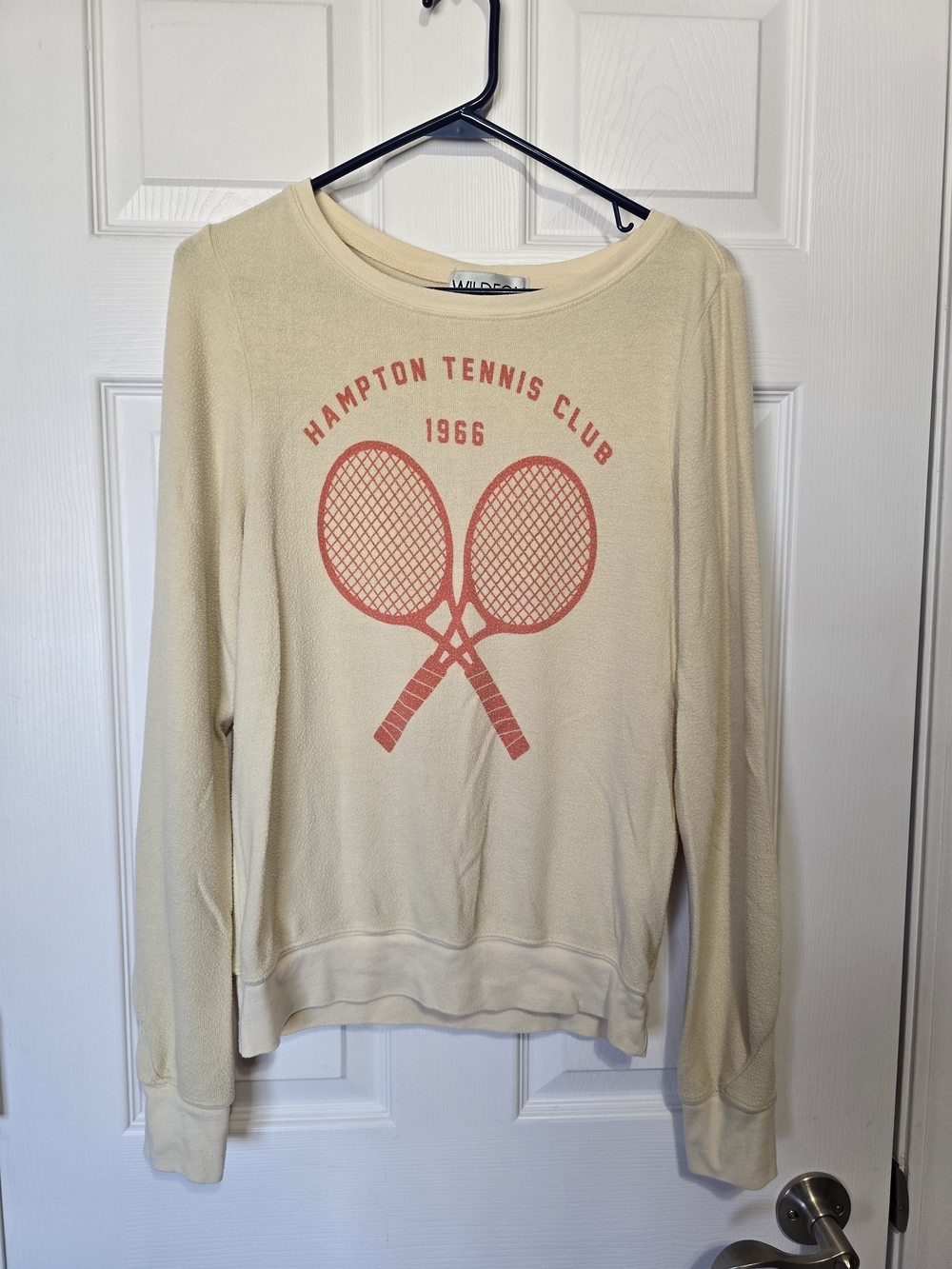 Wildfox Cream Hampton Tennis Club Graphic Sweatshirt with Pink Print